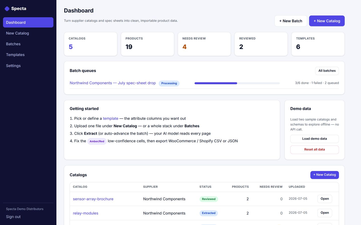 Specta — main screen